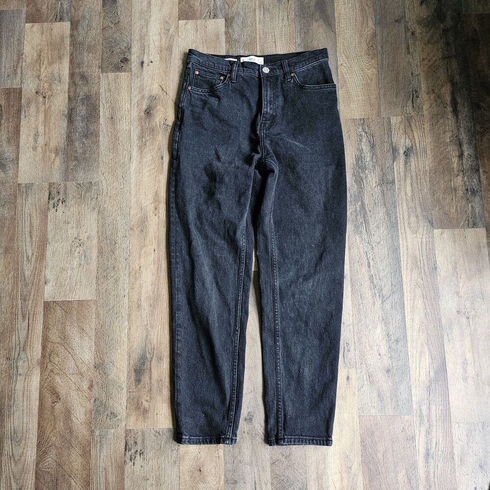 MNG Mango High Waisted Black Wash Mom Jeans Minimalist Tapered Fit 6